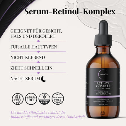 •100 ml • Retinola serums ar niacinamīdu, hialuronskābi un C vitamīnu, sejas serums, pretgrumbu līdzeklis ādas kopšanai sievietēm un vīriešiem
