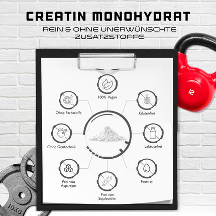 Kreatīna pulveris - 1 kg / 1000 g - Tīrs kreatīna monohidrāts - Optimāla šķīdība - Vegāns - Bez piedevām - Tīrs pulveris - German Elite Nutrition
