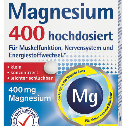 tetesept Magnesium 400 augstas devas - 1 x 30 tabletes - uztura bagātinātājs ar magniju – viegli norijamas magnija tabletes aktīviem, normāliem muskuļiem*