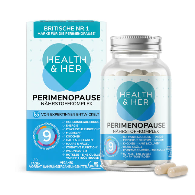 Veselība un viņas perimenopauze - ar 800 mg sarkanā āboliņa, 500 mg jama saknes, dzelzi, D3, B6 un B12 vitamīniem un makas ekstraktu labākam hormonu līdzsvaram agrīnā menopauzes laikā - Menopauze 60 kapsulas