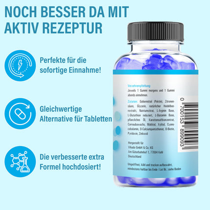 Vihado Blue Men gumijas konfektes - īpaši spēcīga tūlītējas iedarbības formula ar augstu devu - ar L-arginīnu, L-glutationu, L-glutamīnu, 60 gumijas konfektes