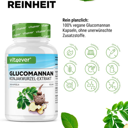Glikomanāns no konjaka saknes - 240 kapsulas - augsta deva ar 4200 mg dienā - optimizēta ar hromu - vegāns