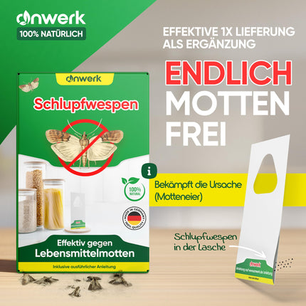 anwerk® Parazītiskās lapsenes pret pārtikas kodēm — 4 kartītes vienā piegādē — Efektīvi apkaro pārtikas kodes — Alternatīva kožu slazdiem, kožu aerosoliem un feromonu slazdiem (4 kartītes vienā piegādē)