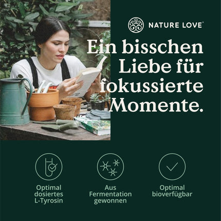 Nature Love L-tirozīns 240 vegāniskās kapsulas - 1000 mg dienā - 4 mēnešu krājumi - no fermentācijas, laboratorijā pārbaudīts un ražots Vācijā - bez nevēlamām piedevām
