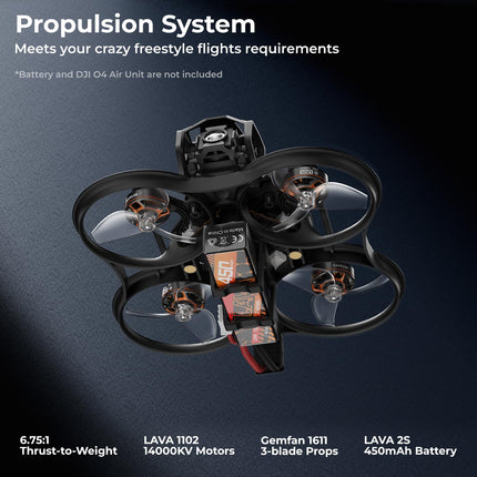 BETAFPV Pavo Femto bezkontaktu kvadrokopters, 2S kabatas drons ar HD VTX kronšteinu DJI O4 gaisa vienībai, F4 2-3S 20A FC, 1102 | 14000KV motors vienmērīgai aerofotogrāfijas lidojumam brīvā stilā