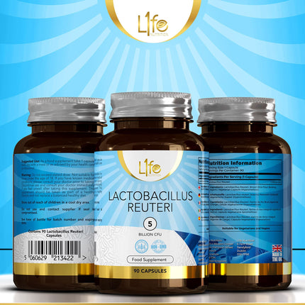 LN Lactobacillus Reuteri | 90 probiotisko Lactobacillus Reuteri kapsulas – 5 miljardi CBU L-Reuteri vienā porcijā | Augstas devas L-reiteri uztura bagātinātājs | Bez ĢMO, glutēna un alergēniem