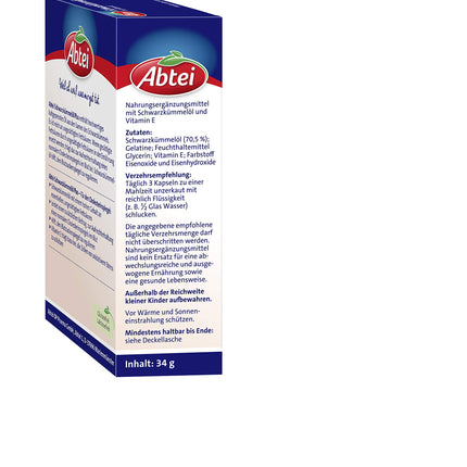 Abtei melnā ķimeņu eļļa Plus - ar E vitamīnu - uztura bagātinātājs holesterīna un cukura līmeņa asinīs regulēšanai - 1 x 48 kapsulas