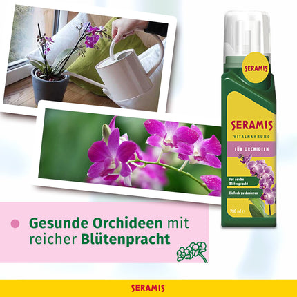 Seramis Vital Food orhidejām, 200 ml – Mēslojums optimālai orhideju augšanai, šķidrs mēslojums ar praktisku dozēšanas palīglīdzekli 4,5 x 4,5 x 17,6 cm, dzeltens