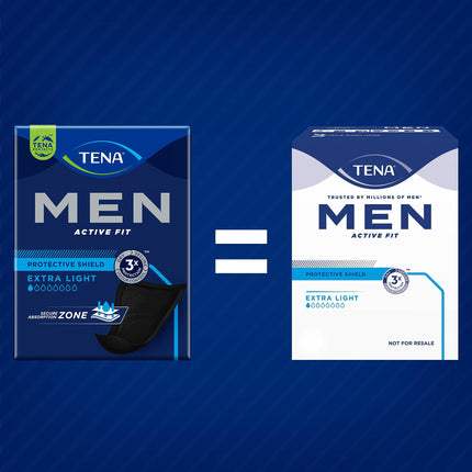 TENA MEN Protective Shield Extra Light - 112 ieliktņi mēneša iepakojumā (8 x 14), individuāli iesaiņoti - īpaši plāni higiēniskie ieliktņi vīriešiem ar ļoti nelielu urīna izdalīšanos - melni