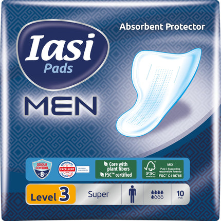 IASI Men Super Level 3, ieliktnīši vieglas līdz vidēji smagas urīna noplūdes gadījumā vīriešiem, 10 gabali