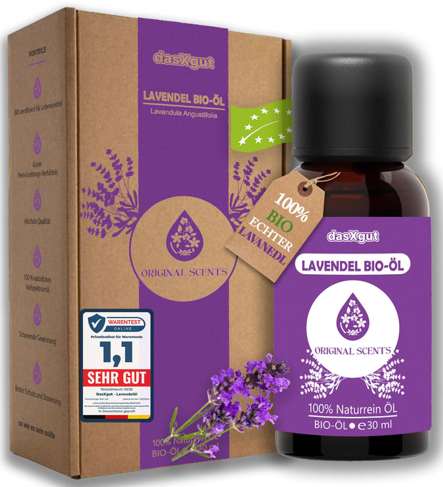 DasXgut – lavandas eļļa 30 ml – [100% tīra] organiska eļļa, sertificēta pārtikas kvalitātes – ēteriskās eļļas – difuzoram – smaržu eļļa – aromterapijai – Lavandula Angustifolia Īstā lavanda E5004111