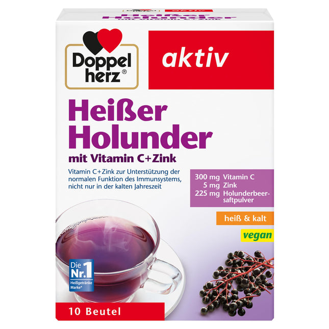 Doppelherz Hot Plūškoka dzēriens - C vitamīns un cinks imūnsistēmas normālas darbības atbalstam - karsts un auksts - vegāns - 10 paciņas