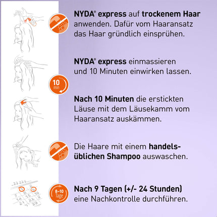 NYDA ekspress līdzeklis pret utīm – ātrs un efektīvs līdzeklis pret galvas utīm un gnīdām, 2 x 50 ml