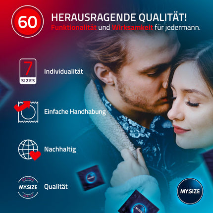 MY.SIZE klasiskie prezervatīvi 5. izmērs I Platums 60 mm I 36 gabali, liels iepakojums I Premium prezervatīvi, īpaši plāni I Reālistiski, īpaši plāni prezervatīvi I Plāni 0,07 mm sieniņu biezums I Vegāniski prezervatīvi I Prezervatīvi vīriešiem