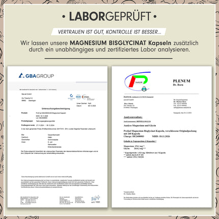 Magnija bisglicināta kapsulas 240x - optimāli augsta deva un bioloģiski pieejama - 360 mg magnija dienā - laboratoriski pārbaudīts ar sertifikātu - 100% vegāns - 80 dienu piegāde