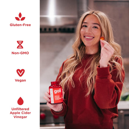 Goli Nutrition, ābolu sidra etiķis, 60 vegāniski želejkonfektes, 1000 mg ābolu sidra etiķa vienā porcijā, bez glutēna, bez sojas, bez ĢMO, ābolu sidra etiķa garša