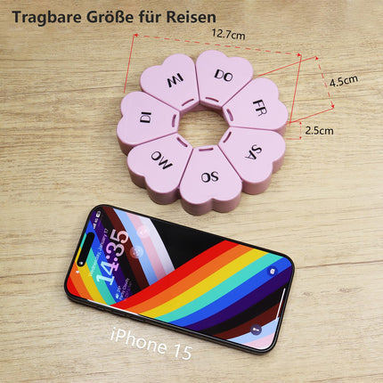 MOLN HYMY Jauka nedēļas tablešu kastīte, rozā, 7 dienas, dzeltena apaļa tablešu kastīte ar ziedu rakstu, 1 reizi dienā