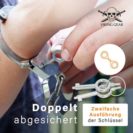 VIKING GEAR® oriģinālie profesionālie rokudzelži, kas izgatavoti no rūdīta tērauda sudraba krāsā ar 2 atslēgām - valdības kvalitāte - drošības aksesuāri - rokudzelžu sekss - rokudzelžu sekss