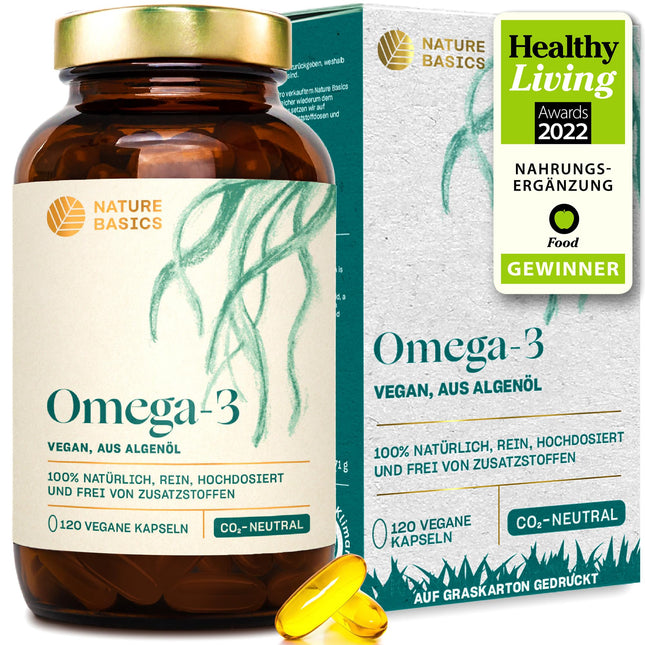 Vegānu Omega 3 no aļģu eļļas | 120 lielas devas kapsulas 4 mēnešiem | Viena kapsula dienā | laboratoriski pārbaudīta tīrība