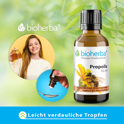 Propolisa pilieni bezalkoholiski – 50 ml tinktūra ar B6 vitamīnu – augu izcelsmes uztura bagātinātājs no BIOHERBA PZN 17187037