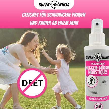 Super Ninja odu un ērču atbaidīšanas līdzeklis bez DEET 100 ml - efektīvs kukaiņu atbaidīšanas līdzeklis, drošs bērniem no 1 gada vecuma - aizsardzība pret odiem un ērcēm, odu atbaidīšanas pumpja aerosols