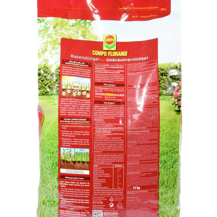 COMPO FLORANID zāliena mēslojums plus nezāļu iznīcinātājs, 3 mēnešu ilgstoša iedarbība, smalkas granulas, 12 kg, 400 m²