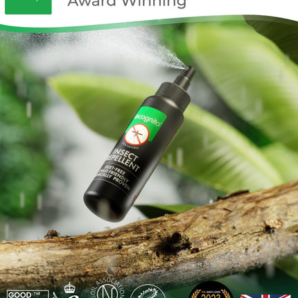 Incognito kukaiņu atbaidīšanas aerosols, 100 ml - dabīgs, bez DEET, pasargā no plaša klāsta kodīgiem kukaiņiem. Klīniski pierādīta aizsardzība pret ērcēm un denges drudzi pārnēsājošiem odiem, organisks odu atbaidīšanas līdzeklis