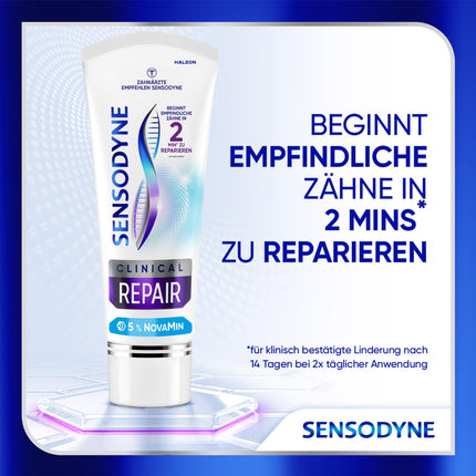 Sensodyne Clinical REPAIR, zobu pasta jutīgiem zobiem ar 5% NovaMin, ilgstošai atvieglošanai, 75 ml