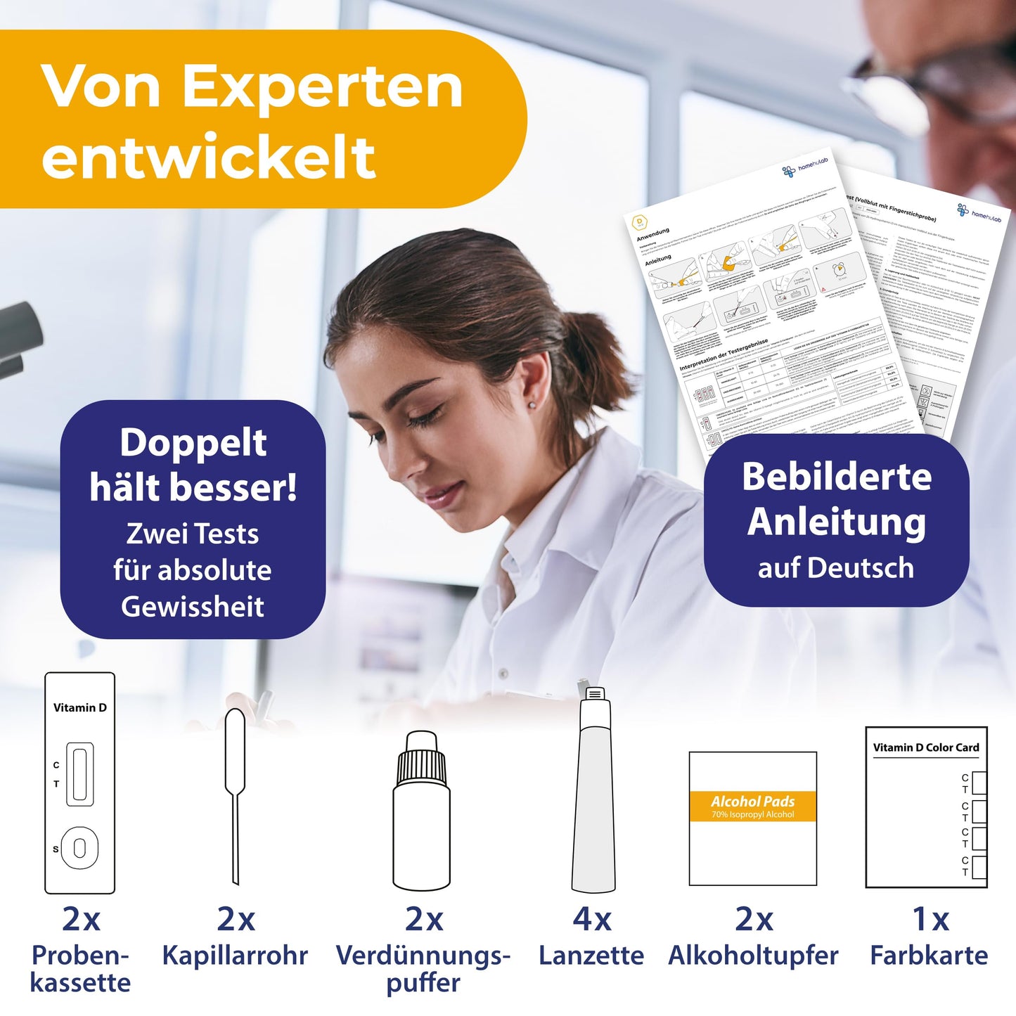 2x Vitamīns D Selbsttest — Einfacher D vitamīna tests für Zuhause mit sofortigem Ergebnis bei Müdigkeit, Erschöpfung &amp; Vitamin D3 K2 Mangel