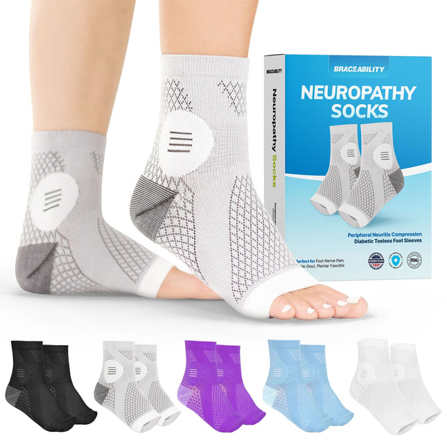 BraceAbility neiropātijas zeķes ar perifēro neirītu, kompresijas diabēta bezpirkstu pēdu piedurknes nervu bojājumu, sāpju, potīšu podagras un plantārā fascīta mazināšanai vīriešiem un sievietēm (M)