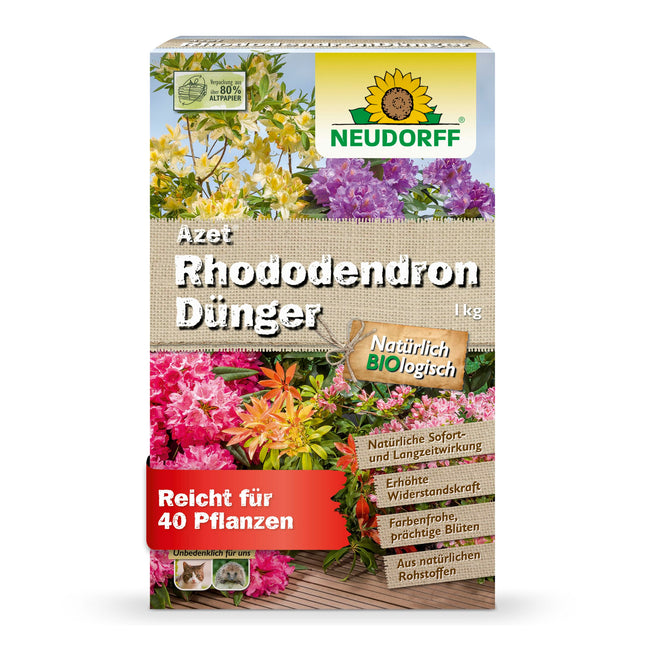 Neudorff Azet rododendru mēslojums – organiskais rododendru mēslojums ar mikorizu nodrošina krāsainus un krāšņus ziedus ar 3 mēnešu ilgtermiņa efektu, 1 kg