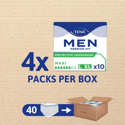 TENA MEN Active fit Pants Plus - 40 gabali mēneša iepakojumā (4 x 10) - Vienreizējās lietošanas biksītes vīriešiem - mērenai vai spēcīgai urīna noplūdei - L izmērs