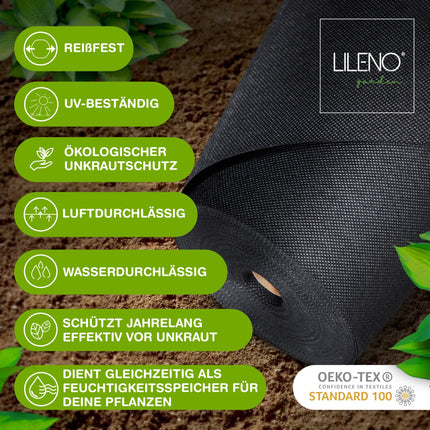LILENO HOME nezāļu apkarošanas flīsa dārza plēve pret nezālēm 50 m² [50 g/m²] - dārza nezāļu apkarošanas plēve, ūdenscaurlaidīga - plīstizturīga nezāļu apkarošanas flīsa plēve - nezāļu apkarošanas flīsa plēve, UV izturīga [1 m x 50 m]
