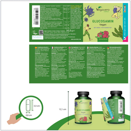 Glikozamīna hondroitīna komplekss Vegavero® | 100% vegāns | Ar MSM, fitodroitīnu®, velna naglu, C vitamīnu, cinku | Locītavām un kauliem* | 180 kapsulas | Bez piedevām | Vācu produkcija