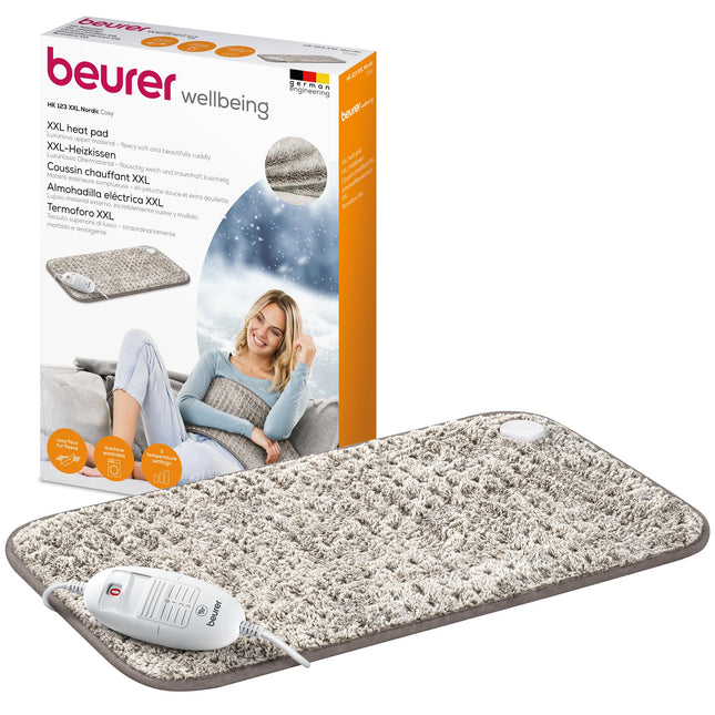 Beurer sildīšanas paliktnis HK 123 XXL Nordic, mīksts sildīšanas paliktnis ar 3 temperatūras iestatījumiem un automātisku izslēgšanos, mazgājams veļas mašīnā, ražots Eiropā, XXL formāts 60 x 30 cm, kažokādas izskats
