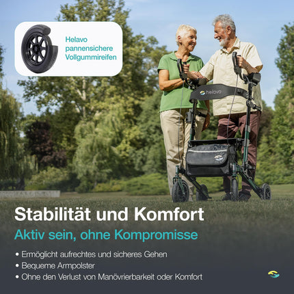 Helavo āra artrīta rollators ar polsterētiem apakšdelmu balstiem - stāvus staigulītis ar necaurduramām cietgumijas riepām lietošanai ārpus telpām - maksimāla mobilitāte un komforts ārpus telpām