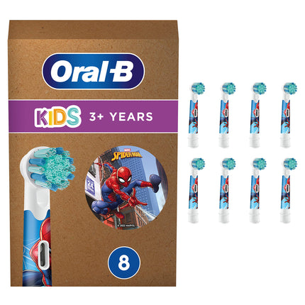 Oral-B Kids Zirnekļcilvēka elektriskās zobu birstes uzgaļi, īpaši mīksti sariņi, bērniem no 3 gadu vecuma, pastkastītes drošs iepakojums, 8 gab. iepakojumā