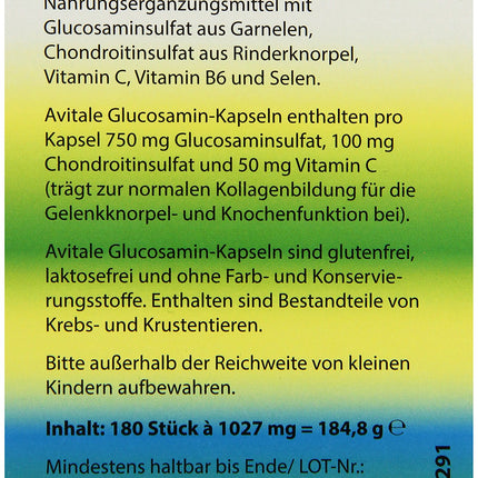 Avitale glikozamīns 750 mg + hondroitīns 100 mg kapsulas, 185 g