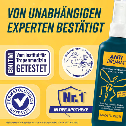 Anti Brumm® Ultra Tropical | Ļoti efektīvs odu aerosols pret tropiskajiem odiem | Aizsardzība pret odiem tālsatiksmes braucienos | Smidzinātājs-smidzinātājs, 150 ml
