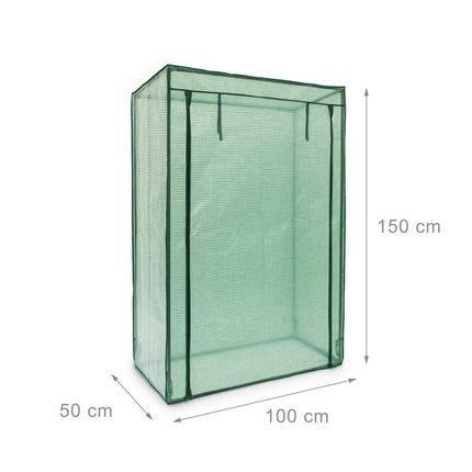 Relaxdays siltumnīca tomātiem 150 x 100 x 50 cm AxPxD, plastmasas siltumnīca ar slīpu jumtu un PE sietu, zaļa