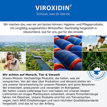 Viroxidin roku dezinfekcijas līdzeklis - 500 ml Eurodispenser pudele - pretvīrusu iedarbība - iznīcina 99% baktēriju - 83% spirta (etanola) - ierīvējams roku dezinfekcijas līdzeklis pret baktērijām, vīrusiem un sēnītēm - 500 ml (430 g)