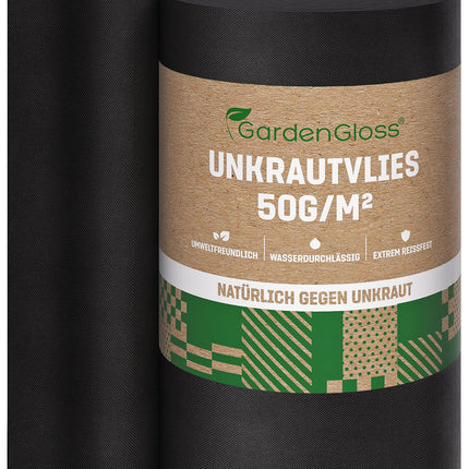 GardenGloss® 50 m² nezāļu apkarošanas audums – ūdenscaurlaidīgs nezāļu apkarošanas audums – plīstošs nezāļu apkarošanas audums 50 g/m² – augsta UV stabilitāte (50 m x 1 m, 1 rullis)