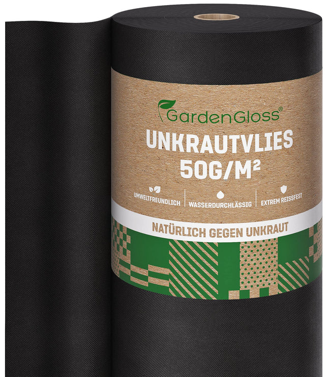 GardenGloss® 50 m² nezāļu apkarošanas audums – ūdenscaurlaidīgs nezāļu apkarošanas audums – plīstošs nezāļu apkarošanas audums 50 g/m² – augsta UV stabilitāte (50 m x 1 m, 1 rullis)