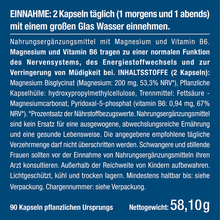 Magnija glicināts + B6 vitamīns | Optimāla biopieejamība | 1,5 mēnešu krājumi | 90 kapsulas. Augstas devas magnija citrāts + bisglicināts. BEZ piedevām. Relaksācijai, miegam, muskuļiem, nerviem. Pretstresa iedarbībai.