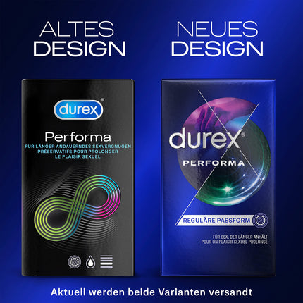 Durex Performa prezervatīvi – ar 5% benzokaīna gelu un anatomisku, viegli uzvelkamu formu ar rezervuāru ērtai valkāšanai – 12 gab. iepakojumā (1 x 12 gab.)