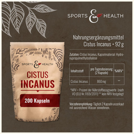 Cistus Incanus kapsulas - 180 kapsulas - 860 mg dienā - vegāns - Rockrose kapsulas - Cystus