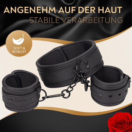 DaniChou® 3-in-1 sasaistes komplekts ar kakla siksnu un rokudzelžiem, Premium SM rotaļlietas pāriem, sasaistes komplekts, rokudzelži, BDSM kakla siksna, ierobežojumi, seksa rotaļlietas pāriem, erotiskas seksa rotaļlietas