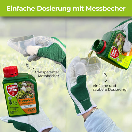 PROTECT GARDEN Turboclean bezrezerves līdzeklis, nezāļu iznīcinātājs pret spītīgām nezālēm, piemēram, mežrozīti un kosu, 1000 ml koncentrāts