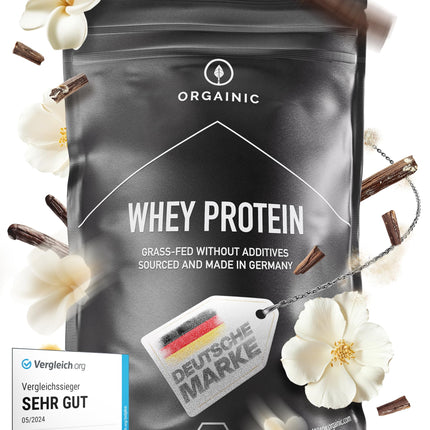 ORGANISKS Organiskais vaniļas sūkalu proteīns - sertificēts bioloģisks produkts bez piedevām - proteīna pulveris no Vācijas - ar zāli barotām govīm - 1000 g