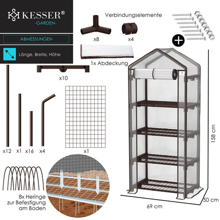 KESSER® Premium 4 līmeņu siltumnīca - 69 x 50 x 158 cm siltumnīca ar 4 plauktiem - vietu taupoša, augstas kvalitātes siltumnīca dārziem un balkoniem, stabila un viegli saliekama